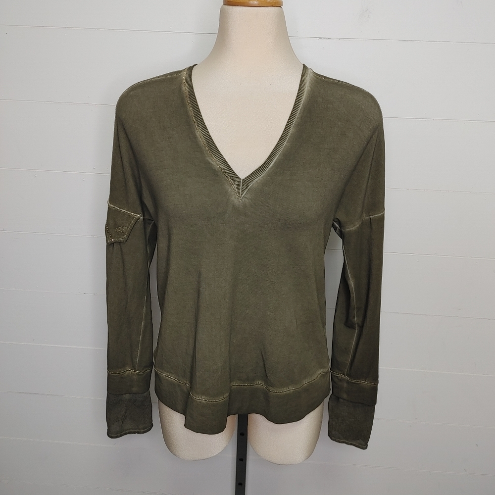 Elisa Cavaletti Green V Neck Cotton Top Size S